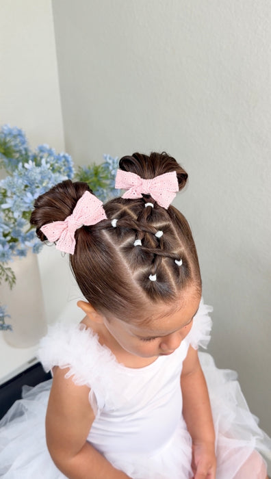 Blush Eyelet Mini Bow Set
